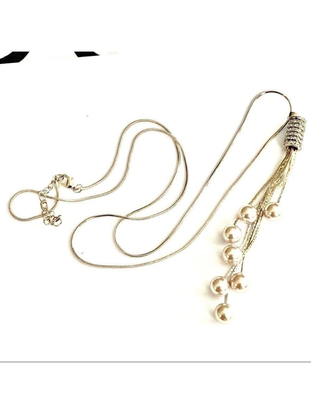 NEW-CRYSTALDRUM/PEARLSTASSEL Cluster Pendant Chain